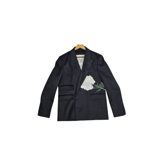 Peter Do Women's 38 Black Floral Tuxedo Oversized Blazer Wool SS22 - Picture 1 of 12